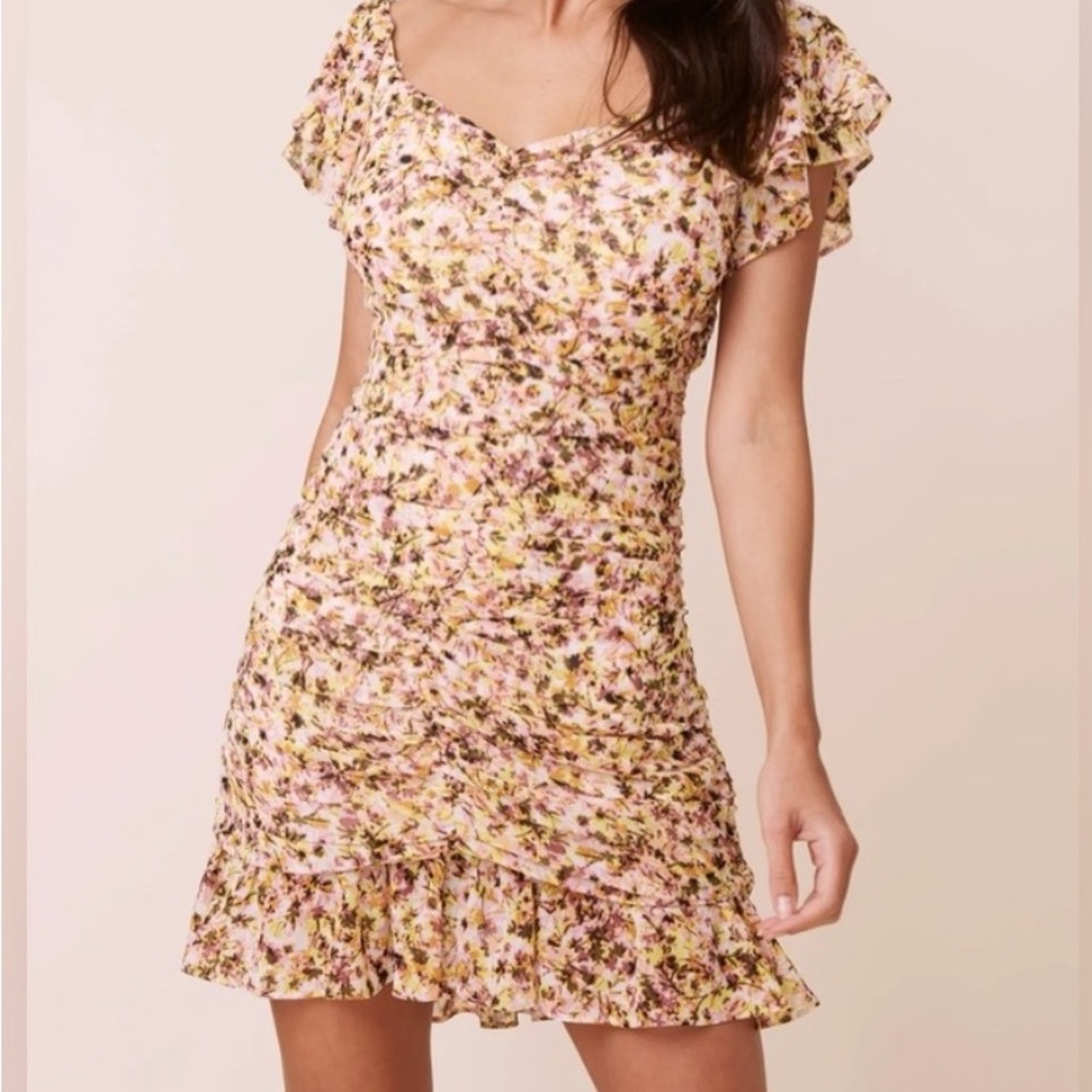 Astr Floral Ruffle Mini Dress in Pink and Cream